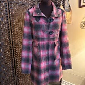 Dollhouse Pink and Black Plaid Pea Coat